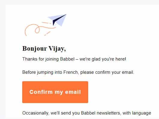 babbel comfirm email