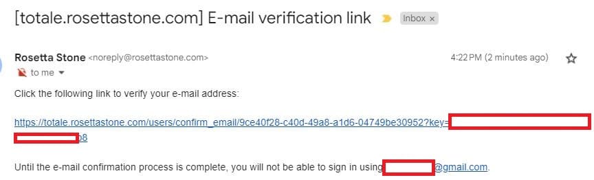 rosetta stone email change verification email