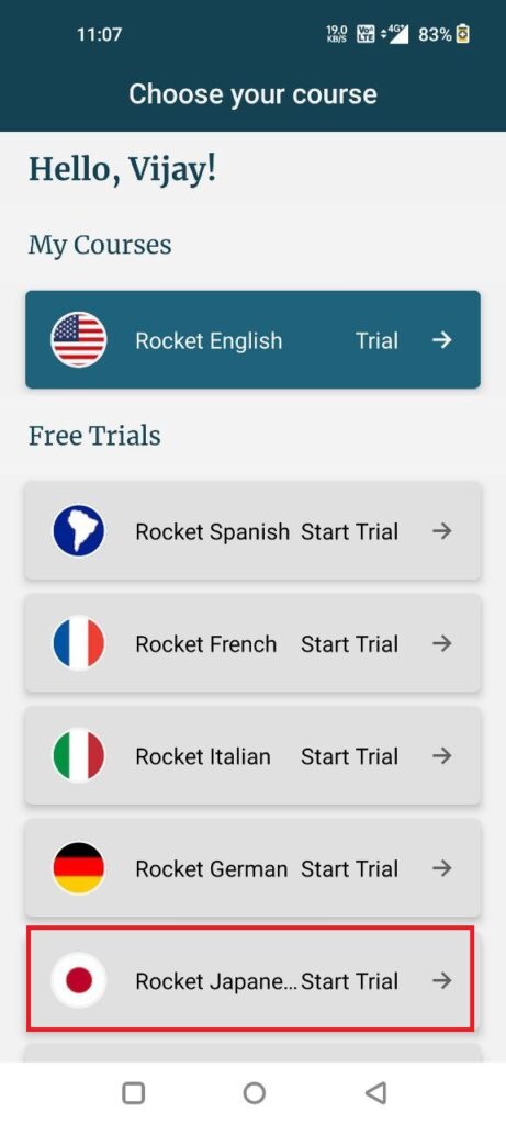 switch language in rocket languages app
