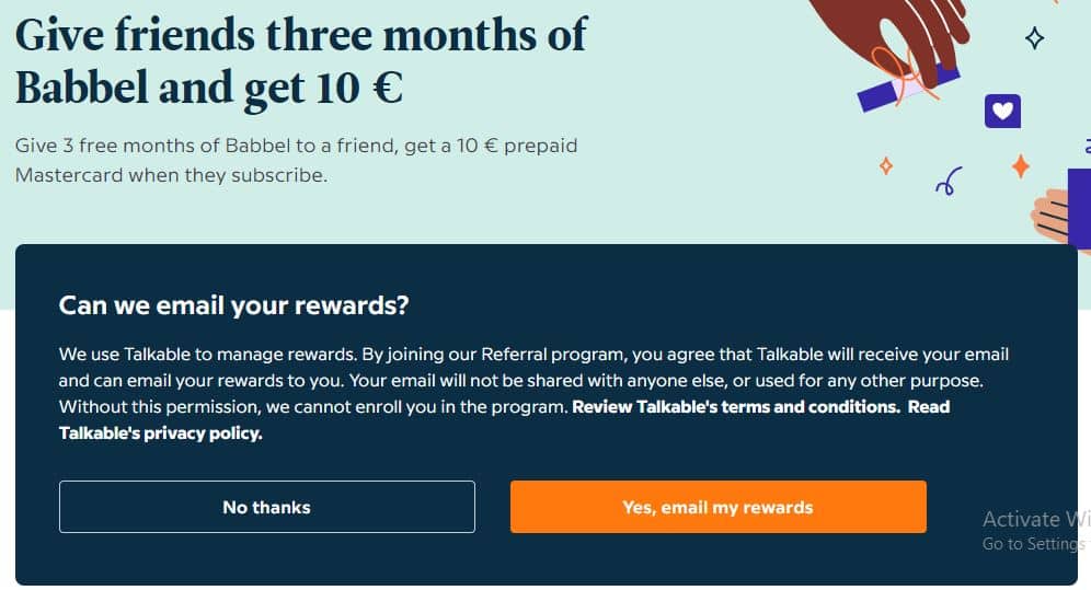 yes email my rewards- babbel referral page