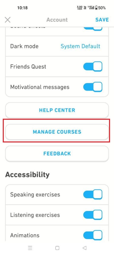 manage courses on Duolingo