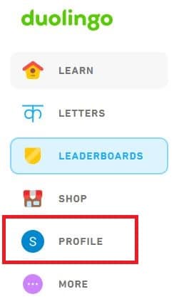 profile section on Duolingo