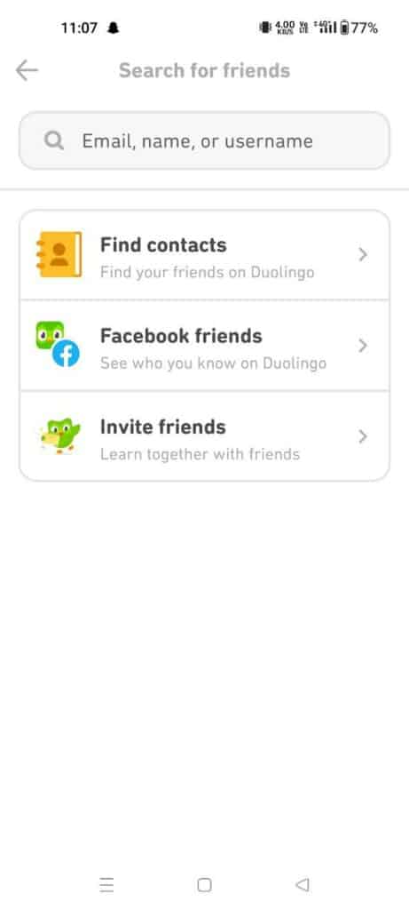 search friends on Duolingo mobile