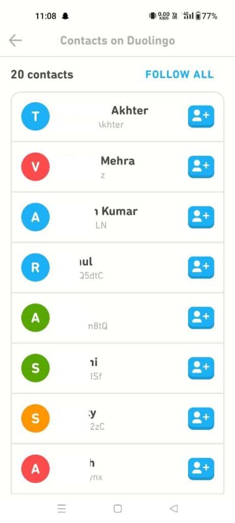 search friends via Duolingo contacts