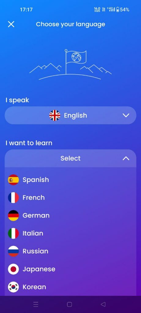 select language in mondly app