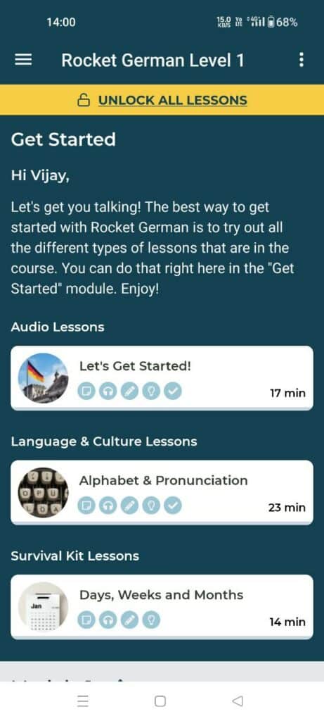 Rocket languages app home screen
