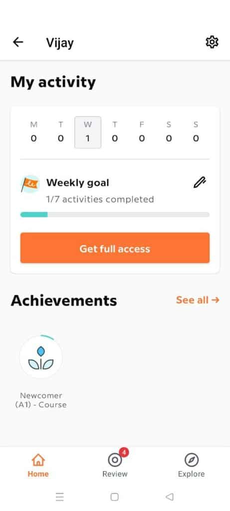 babbel progress monitoring in app