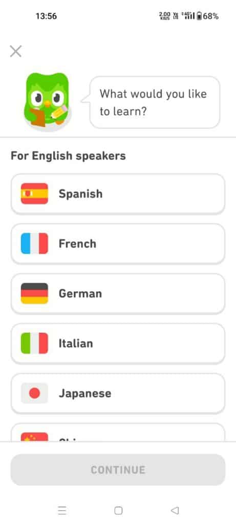 select language in duolingo app