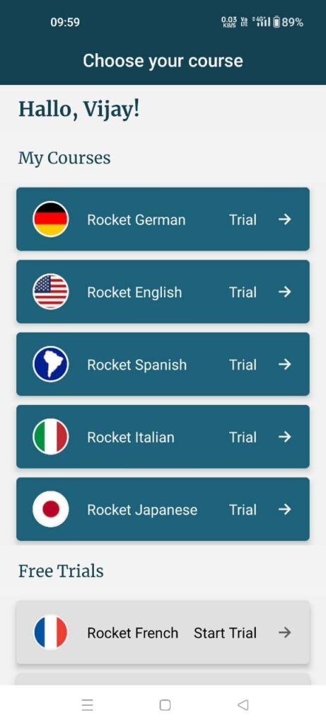 select language in rocket languages app