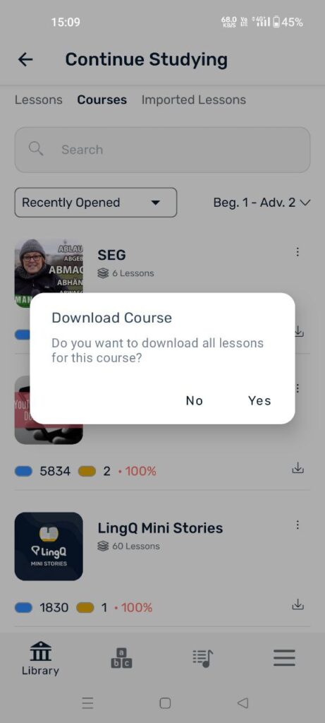downloading lessons on lingq for offline learning