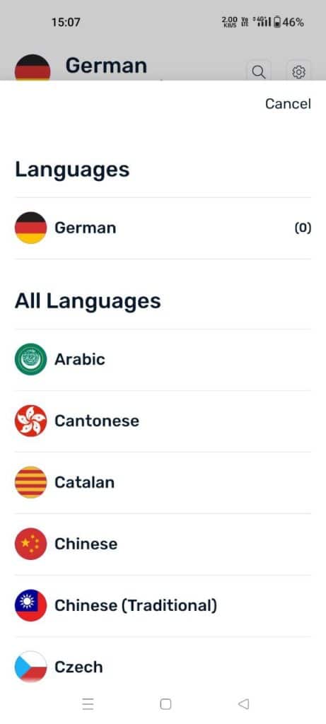 selecting language in lingq app